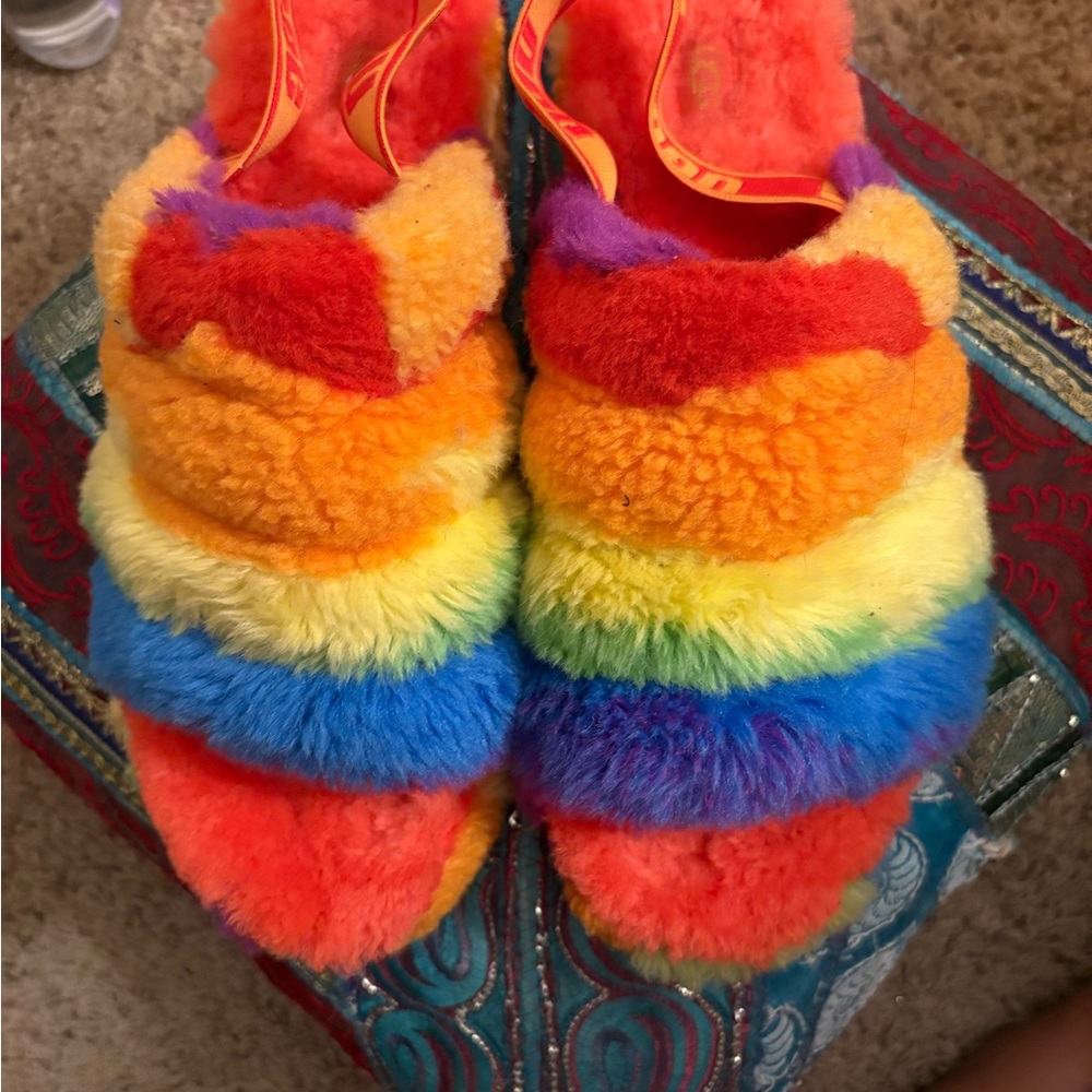 Colorful Rainbow Fuzzy Slippers